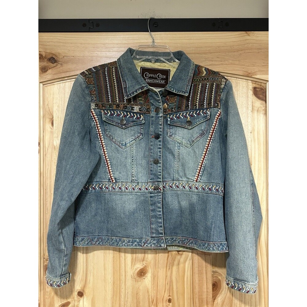 Cripple Creek Ranchwear Women’s Denim Jacket Button Front Embroidery Size L